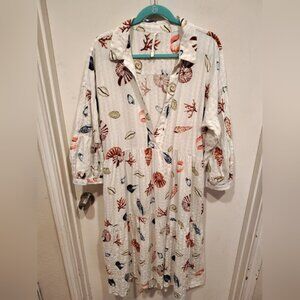 Anthropologie Women's Seashell Print Carolita Tiered Midi Dress XL Beach Travel